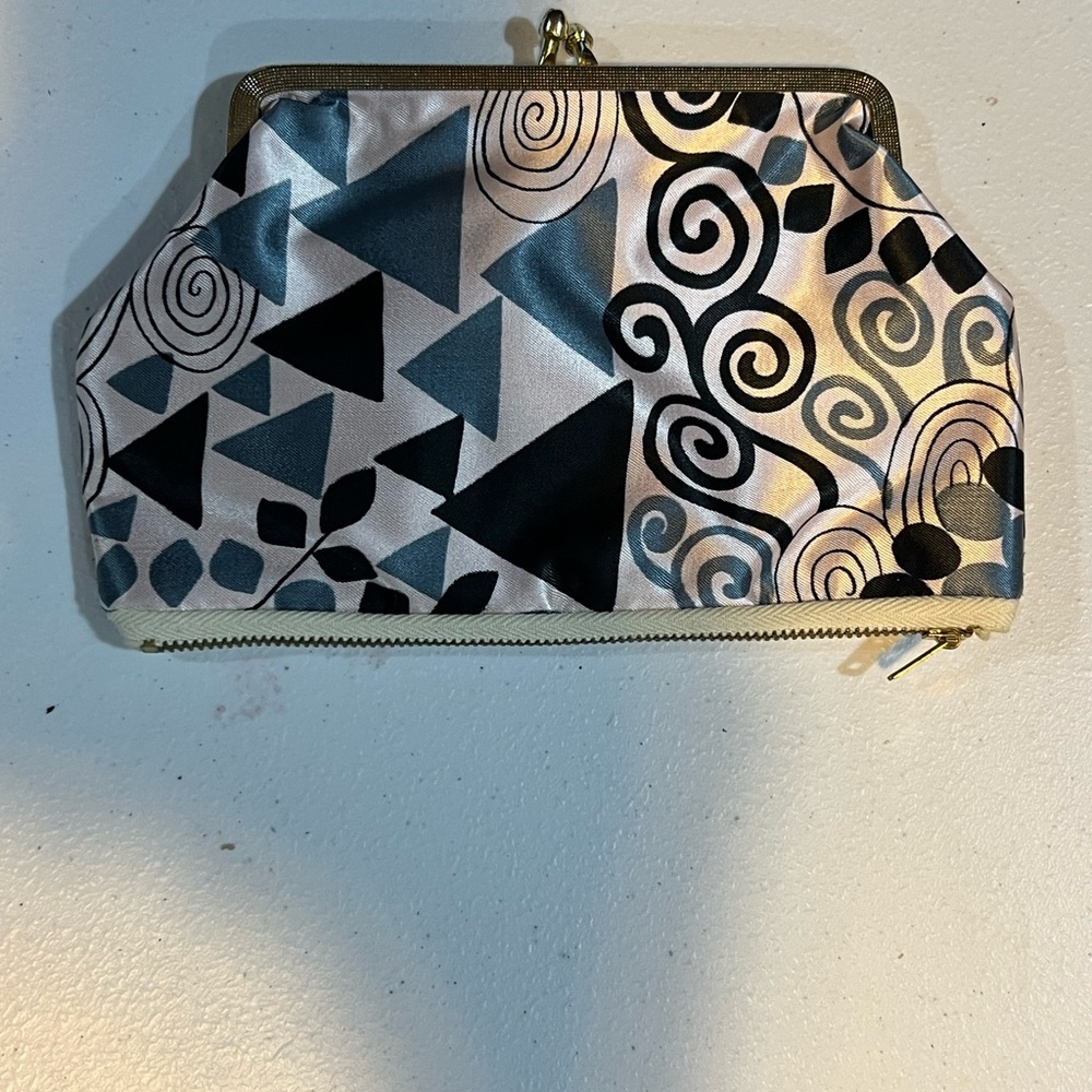 Vintage 80s Satin Geometric Patterned Clutch Bag